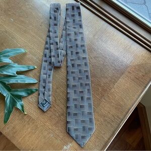 Valentino Geometric Patterned Brown 100% Silk Tie 3.5" X 58.5"